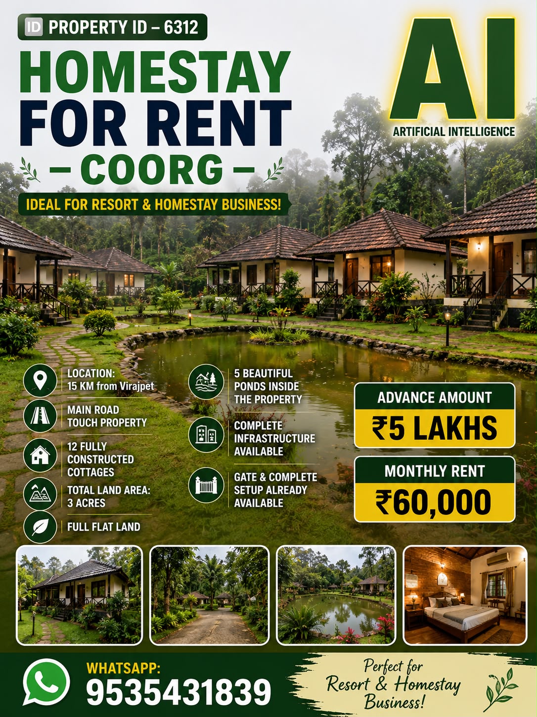 🆔 *PROPERTY ID – 6312* 🏡🌿 *HOMESTAY FOR RENT – COORG* 🌿🏡